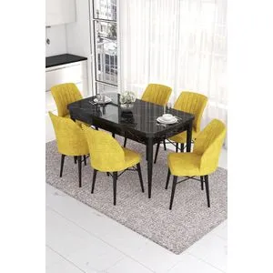 Eva - Black Marble, Mustard Black Marble
Mustard Extendable Dining Table & Chairs Set (7 Pieces)