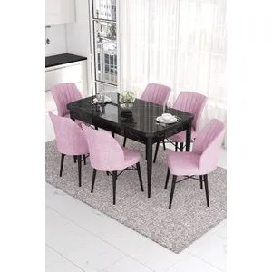Eva - Black Marble, Pink Black Marble
Pink Extendable Dining Table & Chairs Set (7 Pieces)