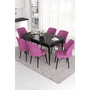 Eva - Black Marble, Purple Black Marble
Purple Extendable Dining Table & Chairs Set (7 Pieces)
