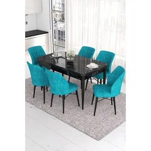 Eva - Black Marble, Turquoise Black Marble
Turquoise Extendable Dining Table & Chairs Set (7 Pieces)
