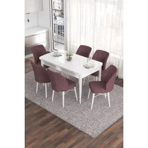Eva - Produživi Sto za Trpezariju i Stolice (7 Delova) u Beloj i Prašnato Roze Boji