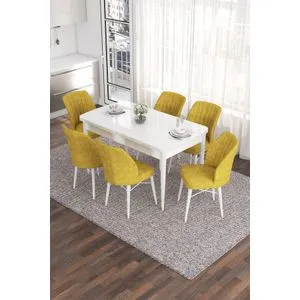 Eva - White, Mustard White
Mustard Extendable Dining Table & Chairs Set (7 Pieces)