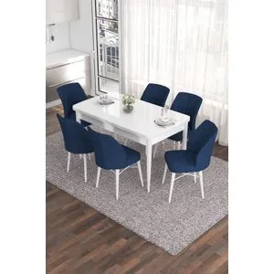 Eva - White, Navy Blue White
Navy Blue Extendable Dining Table & Chairs Set (7 Pieces)