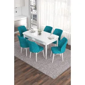 Eva - White, Turquoise White
Turquoise Extendable Dining Table & Chairs Set (7 Pieces)
