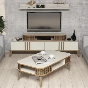 Eylül - Cream Cream Living Room Furniture Set
