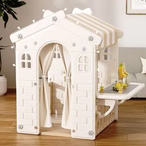 FeelKids Višefunkcionalna kućica sa tablom za LEGO kocke bež boja