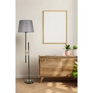 Felix Siyah Lambader Pramit Hasır Gri Abajurlu Grey Floor Lamp