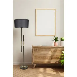 Felix Siyah Lambader Silindir Hasır Siyah Abajurlu Black Floor Lamp