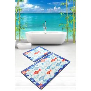 Finny Frame Multicolor Bathmat Set (2 Pieces)
