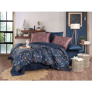 Fiorella Dark Blue
Brown Exclusive Satin Double Quilt Cover Set