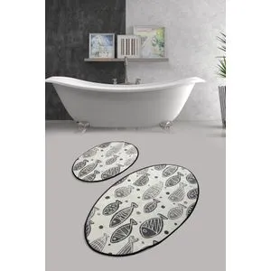 Fish Djt - Set Tepiha za Kupatilo u Beloj i Višebojnoj (2 Komada)