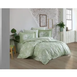 Flora - Green GreenWhite Poplin Double Quilt Cover Set