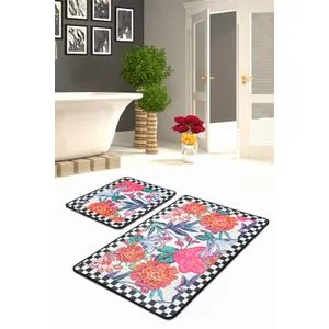 Flori Multicolor Set Tepiha za Kupatilo (2 Komada)