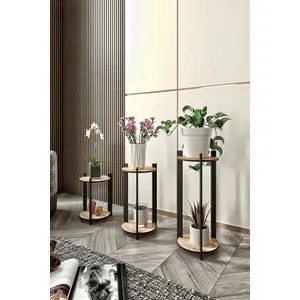 Flower Desk Round - Oak Oak Wooden Plant Stand