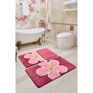 Flower - Fuchsia Multicolor Acrylic Bathmat Set (3 Pieces)