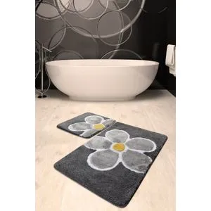 Flower - Grey Multicolor Acrylic Bathmat Set (2 Pieces)