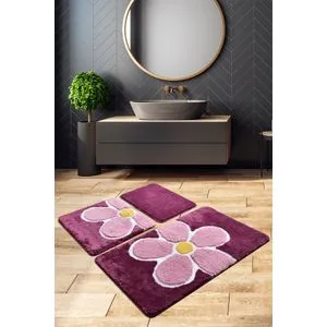 Flower - Purple Multicolor Acrylic Bathmat Set (3 Pieces)