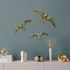 Flying Seagulls - 1 Gold Decorative Wall Accessory