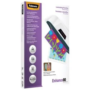 Folija za plastifikaciju A4 80mic sjajna samolepljiva Fellowes 5302202