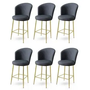 Fora - Set Barskih Stolica u Antracitnoj i Zlatnoj Boji (6 Komada)