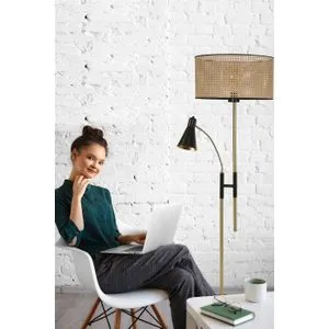 Forza Eskitme Lambader Silindir Rattan Abajurlu Wicker Black Floor Lamp