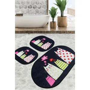 Four Cats Djt Multicolor Bathmat Set (3 Pieces)