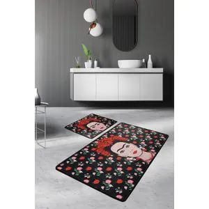 Frida - Black Multicolor Bathmat Set (2 Pieces)