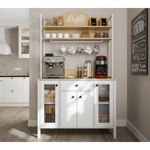 FRN-20075-1 Wooden
White Coffee Bar Cabinet