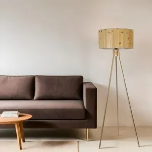 Fısco Tripod Eskitme Lambader Silindir Bambu 02 Abajurlu Oak Gold