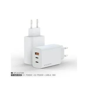 FULMOVA GaN kućni punjač 65 W PD, 2 × USB-C i USB-A, sa USB-C kablom, beli