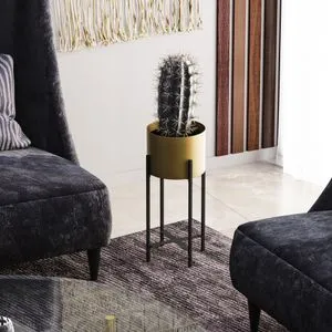 GED-026-A Crni i Zlatni Dekorativni Lonac