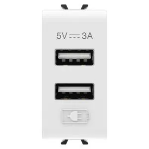 GEWISS Chorus, dual USB punjac, tip A+A, 5V 3A, 1M, beli