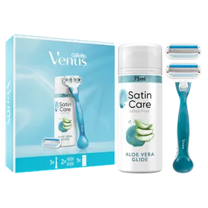 Gillette Venus Smooth poklon set: brijač, rezervne glave i Satin Care gel za brijanje Aloe Vera 75 ml