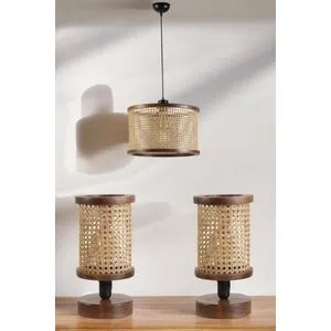 Gizem Abajur Avize 3 Lü Ceviz Set Beige
Walnut Chandelier & Table Lamp Set