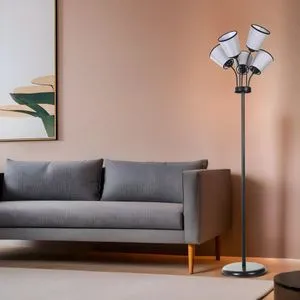 Güneş 5 Li Crni Hasir Gri Abajurlu Lambader