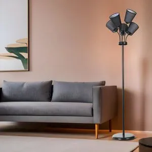 Güneş 5 Li Crni Hasir Lampadar sa Crnim Abajurima