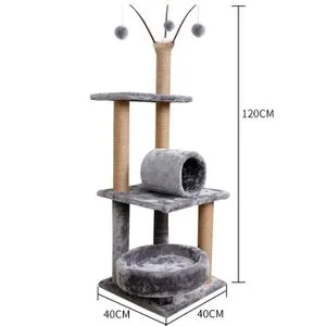 Grebalica za mačke sa merdevinama i tunelom Siva 40x40x125 cm