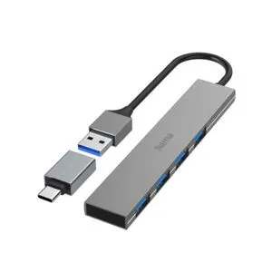 Hama USB hub 4 porta, USB 3.2, 5 Gbit/s + USB-C adapter ultra tanak 200141