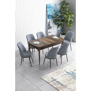 Han - Baroque, Grey Baroque
Grey Extendable Dining Table & Chairs Set (7 Pieces)