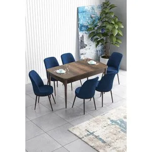 Han - Baroque, Navy Blue Baroque
Navy Blue Extendable Dining Table & Chairs Set (7 Pieces)