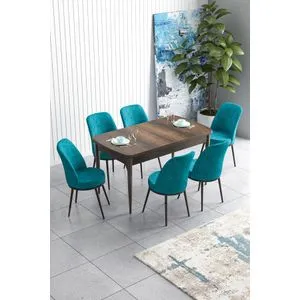 Han - Baroque, Turquoise Baroque
Turquoise Extendable Dining Table & Chairs Set (7 Pieces)