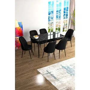 Han - Black Marble, Black Black Marble
Black Extendable Dining Table & Chairs Set (7 Pieces)