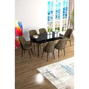 Han - Black Marble, Brown Black Marble
Brown Extendable Dining Table & Chairs Set (7 Pieces)