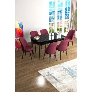 Han - Black Marble, Burgundy Black Marble
Burgundy Extendable Dining Table & Chairs Set (7 Pieces)
