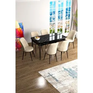 Han - Black Marble, Cream Black Marble
Cream Extendable Dining Table & Chairs Set (7 Pieces)