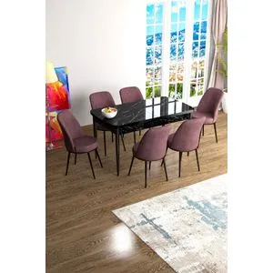 Han - Black Marble, Dusty Rose Black Marble
Dusty Rose Extendable Dining Table & Chairs Set (7 Pi...