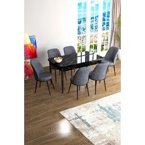 Han - Black Marble, Fume Black Marble
Fume Extendable Dining Table & Chairs Set (7 Pieces)