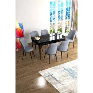 Han - Black Marble, Grey Black Marble
Grey Extendable Dining Table & Chairs Set (7 Pieces)