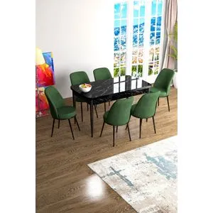 Han - Black Marble, Khaki Black Marble
Khaki Extendable Dining Table & Chairs Set (7 Pieces)