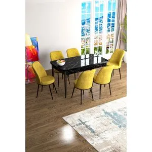 Han - Black Marble, Mustard Black Marble
Mustard Extendable Dining Table & Chairs Set (7 Pieces)